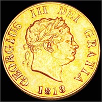 1818 Great Britain Gold Half Sovereign NEAR UNC