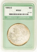 Coin 1885-O Morgan Silver Dollar NTC MS65