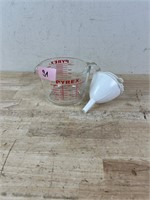 Pyrex Measuring Cup and White Funnels