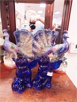 Pair ceramic figurines in the form of peacocks,