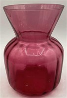 Vintage MCM Cranberry Glass Ribbed Vase
