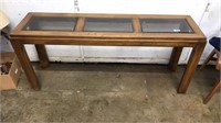 WOOD AND BEVELED GLASS INLAID SOFA TABLE