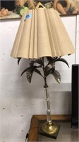 GLASS AND BRASS PALM TREE TABLE LAMP