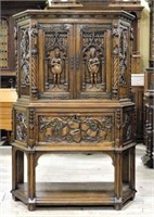 Highly Carved Neo Gothic Oak Cabinet.