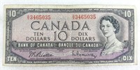 Billet de DIX DOLLARS canadiens 1954