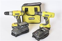 Ryobi Cordless Drills, Batteries, Chargers, Bag