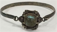 Sterling Silver Bangle Bracelet With Green Stone