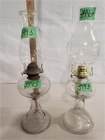 2 – Vintage Clear Glass Oil Lamps-Pedestal