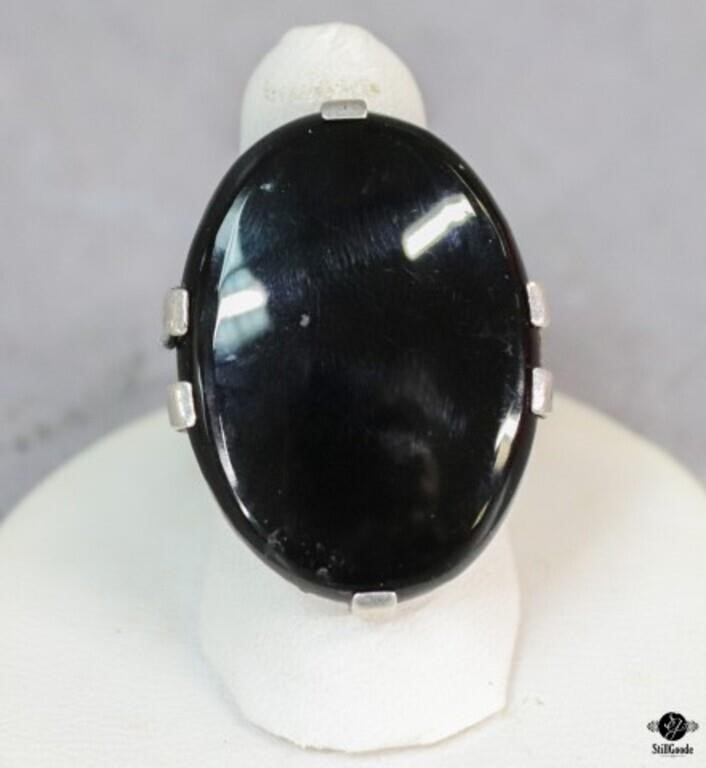 Sz 6.5 Sterling & Black Onyx Ring