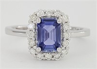 1.35 Ct Blue Sapphire Diamond Ring 14 Kt