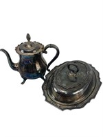 Silver Plated Coffee Pot and Serving Dish W/Lid