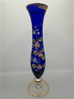 Cobalt blue enamel painted glass vase