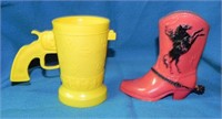 1950's Roy Rogers Plastic Gun Cup & Boot Bank