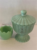 Pioneer Woman Jade Milk Glass Footed Candy dish 8”