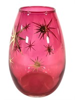 MCM Bartlett Collins Cranberry Vase w Atomic Stars