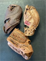3 vintage Stan Musial marked gloves