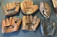 6 vintage baseball gloves