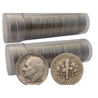 2- Rolls of 50 pcs -90% Silver Roosevelt Dimes