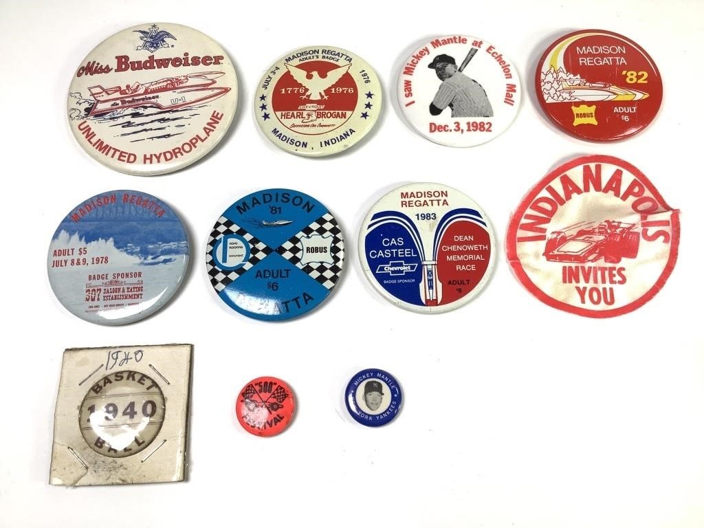 10 Buttons Sports, Indy 500, Regatta + Iron On