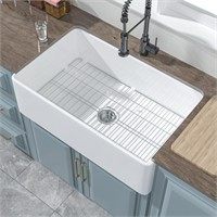 33x20 White Fireclay Farmhouse Sink  Single Bowl