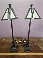 Pair of Modern Slag Glass Shade Table Lamps- 28"