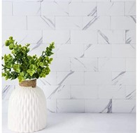 Peel/Stick Backsplash PVC Wall Tile White Marble