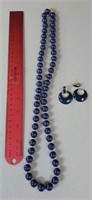 Navy beaded necklace and earrings