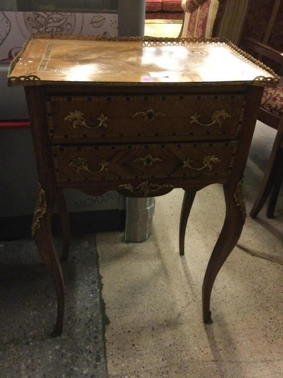 Small Antique Side Table Stand with Gallery Trim