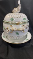 Herend Chinese Bouquet Green, Dolphin Tureen, 18.2