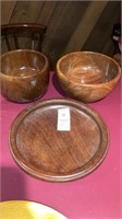 3 handmade wooden bowls - largest is 7’’ diam
