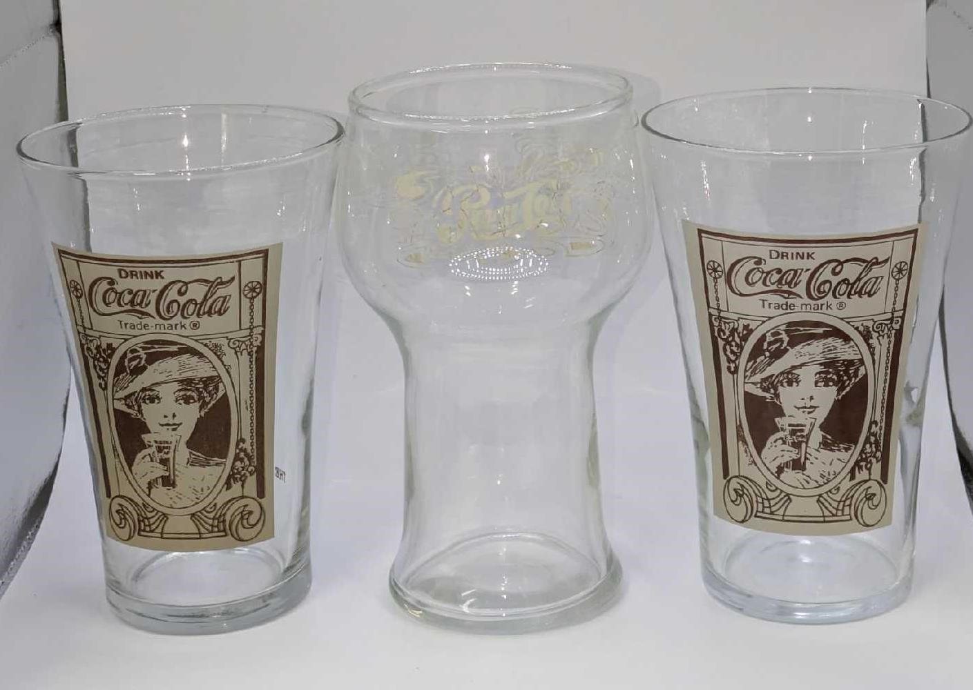 3 Vintage Style Pepsi & Coca-Cola Drinking Glasses