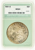 Coin 1881-S Morgan Silver Dollar-NTC-MS65