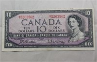 Canada $10 Banknote 1954 BC-40b Beattie