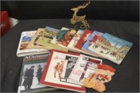 Lot Of Christmas Books & A Wooden Reindeer