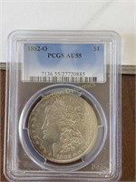 1882-O Morgan Silver Dollar, AU55 Graded