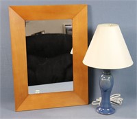 Wall Mirror & Pottery Table Lamp
