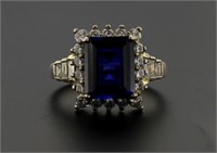 Radiant Cut Sapphire & Diamonique Dinner Ring