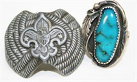 Boy Scout Bolo Ring, Mexican Silver Turqouise
