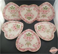 Six Baroque Rose Heart-Shaped Plates