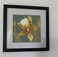 Embroidered Silk Framed Art - Yellow Orchid