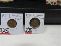 1950 D & 1961 D  Lincolon Cents VG