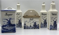 Delft Blue & White Kitchen Canisters Bottles (5)