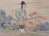 Chinese Geisha Silk Painting c1960s
