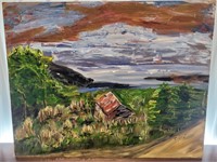 Marcel Cote, Landscape, Oil on Board.  Signed