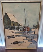 Framed Winter Harbour Art Print