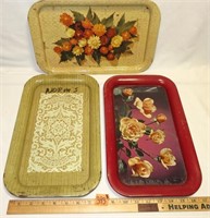 3 Vintage Metal Floral Trays