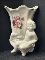 Vtg Maryleigh Pottery Vase/wall pocket, floral