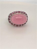 Pink Agate Silver Ring