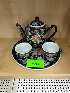 Asian motif teapot cups tray china oriental floral