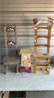 Two wooden kids chairs with little end table,